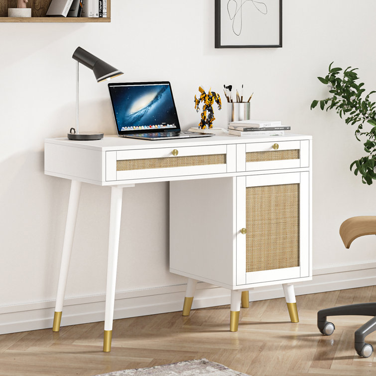 Laptop computer desk with outlet drawers